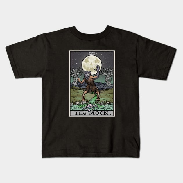 The Moon Halloween Tarot Card Werewolf Jack O Lantern Crab Kids T-Shirt by TheGhoulishGarb